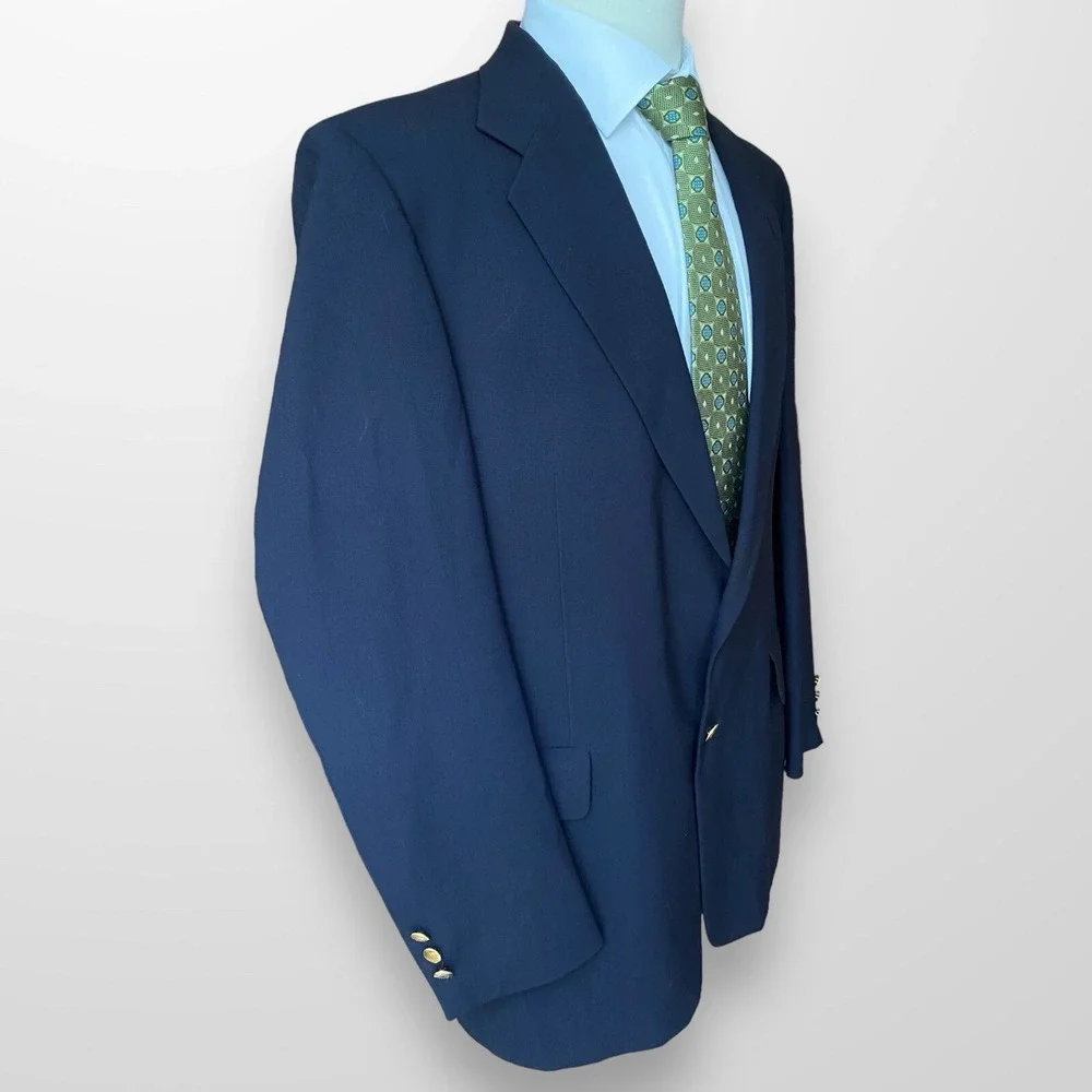 Heisman Trophy Col‎ Blazer Sport Coat Mens 46L Navy Gold Buttons Sport Coat VTG